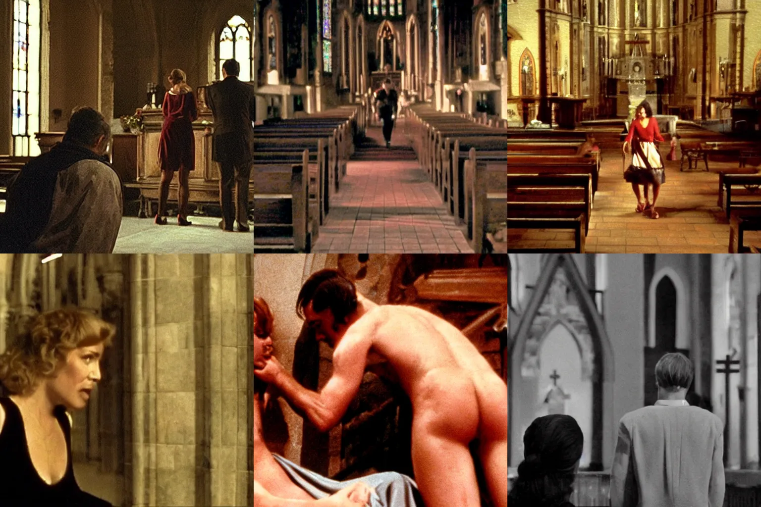 Prompt: still of gerna, a film by brian de palma featuring a public humiliation in a church