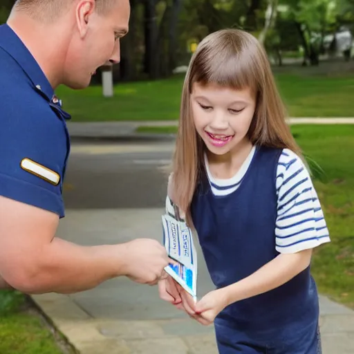 Image similar to a child exchanging a ticket for a coin from an adult, photorealistic