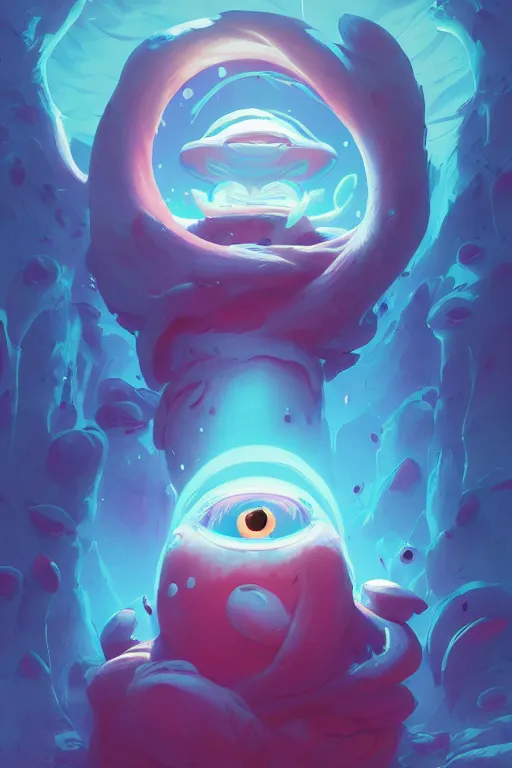 Image similar to smurf ghost creature animal sushi cristal very big eye roots cactus elemental flush of force nature micro world fluo fishscale, behance hd by jesper ejsing, by rhads, makoto shinkai and lois van baarle, ilya kuvshinov, rossdraws radiating a glowing aura global illumination ray tracing hdr