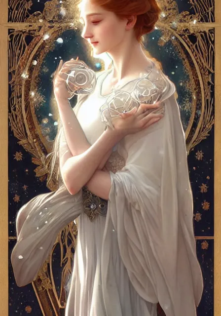 Prompt: snow ice queen frizen sansa, intricate, elegant, highly detailed, digital painting, artstation, concept art, smooth, sharp focus, illustration, art by artgerm and greg rutkowski and alphonse mucha and william - adolphe bouguereau