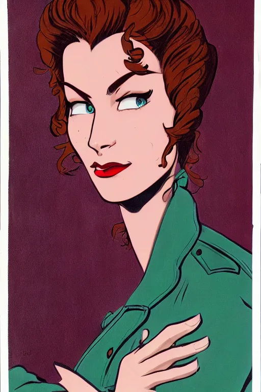 Image similar to portrait of an attractive young female antagonist, center focus, wearing leather jacket, in city street, detailed face, artwork by ralph bakshi