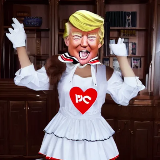 Prompt: cute donald trump wearing a maid outfit, realistic, photography, 8 k, award winning, kawaii