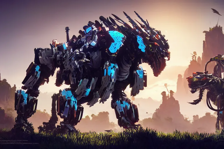 Image similar to bristleback machine mecha animal beast robot of horizon forbidden west horizon zero dawn bioluminiscence global illumination ray tracing hdr fanart arstation by sung choi and eric pfeiffer and gabriel garza and casper konefal