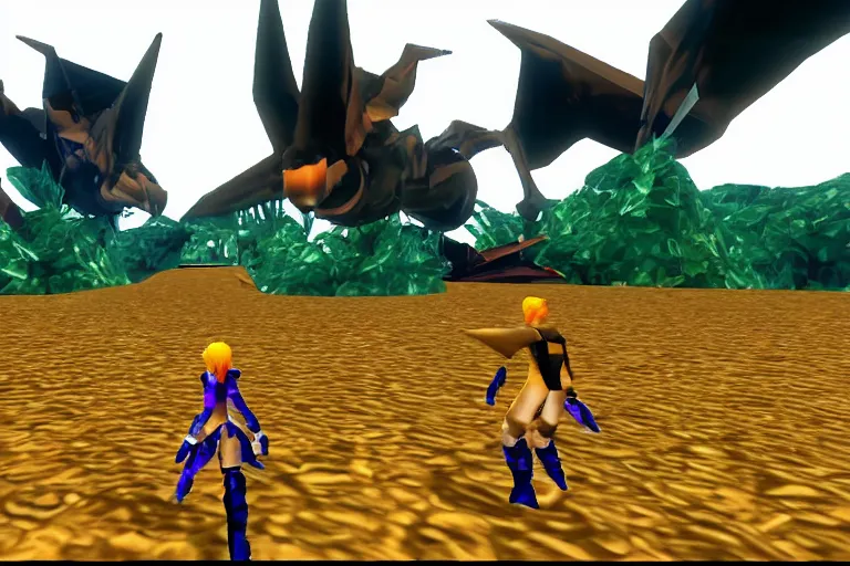 Image similar to sega saturn era lowpoly low-rez fantasy bullet hell rail shooter, panzer dragoon