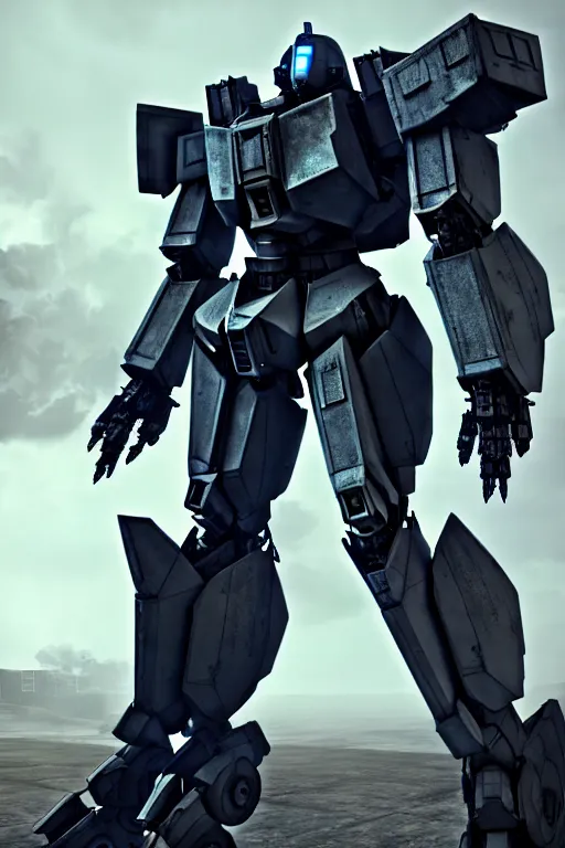 Image similar to hyper detailed 8 k cinematic still, rendering with volumetric lightning and ray tracing, show case of a skinny full body aggressive armored core jaeger, weathering armor plating, decipticon armor plating, aggressive head, endoekeleton exposure