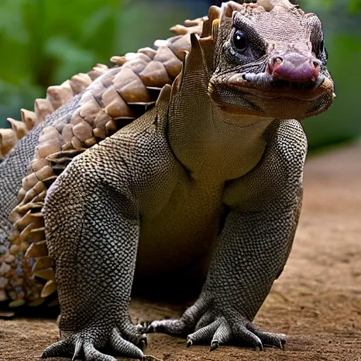 Image similar to a hybrid between a komodo-dragon and a pangolin, national geographic file-photo, photography