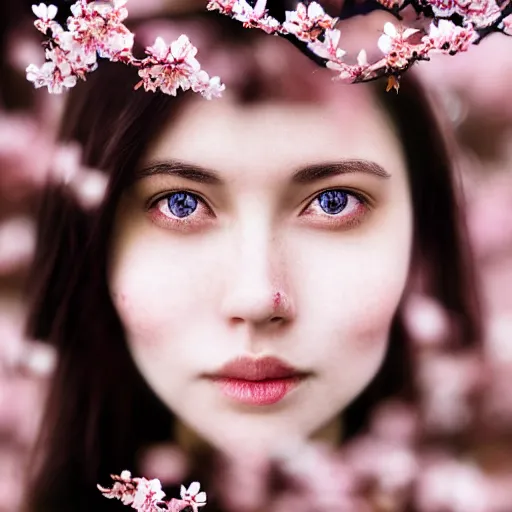 Image similar to double exposure photo of a face of a woman and cherry blossoms, award-winning photograph, 8k UHD