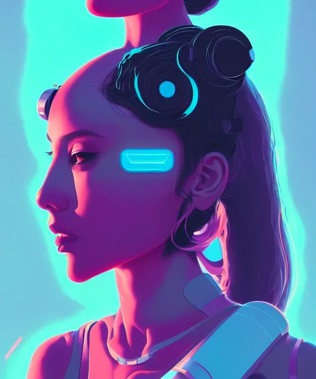 Image similar to beautiful portrait of sana from twice as a sci fi woman, with chaotic vaporwave aesthetic half human half robot, concept art by james gilleard, artstation, cgsociety, synchromism, 8 0 s animation flat cell shaded. with thick black pencil lines!!!!