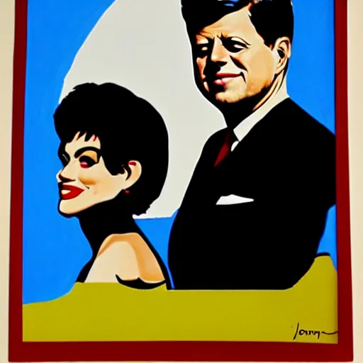 Prompt: oil painting of john f kennedy and lisa rinna in the style of roy lichtenstein