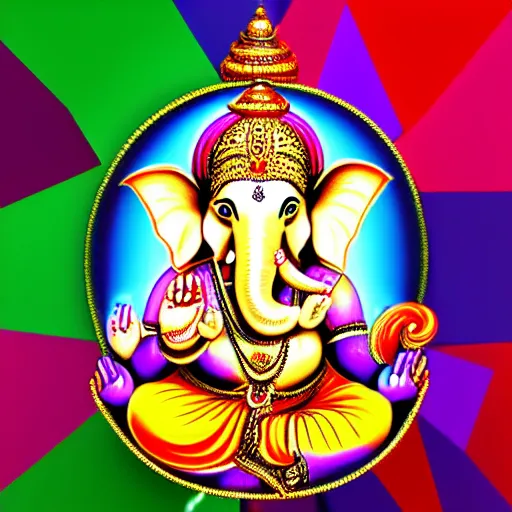 Image similar to Illustration of colorful hindu lord Ganesha on decorative background- Graphical modern art 3D