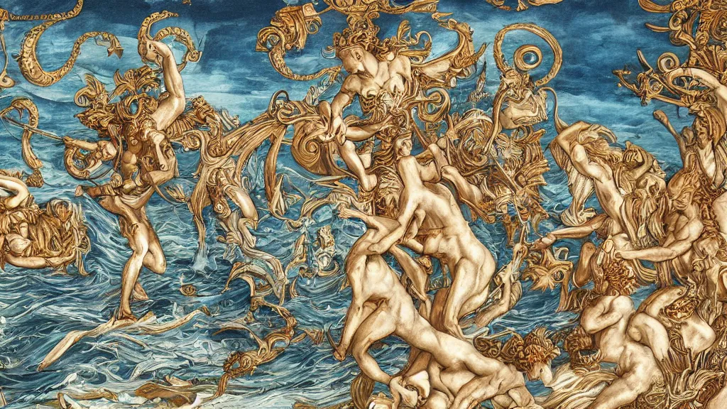 Image similar to epic masterpiece of Oceanus begetting Oceanus mythological, detailed and intricate