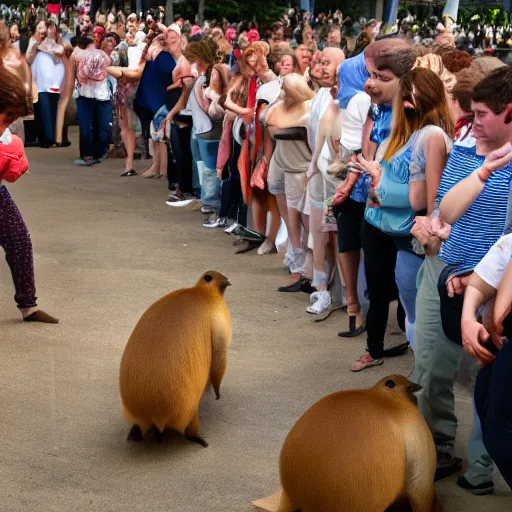 Image similar to Crowd gathers around a capybara doing Chicago footwork dancing, HD photograph, award-winning