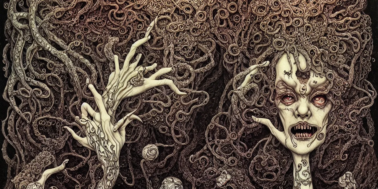 Image similar to portrait painted in jacek yerka style drawn by vania zouravliov and takato yamamoto, inspired by horror movies, h. p. lovecraft, intricate acrylic gouache painting, high detail, sharp high detail, artstation