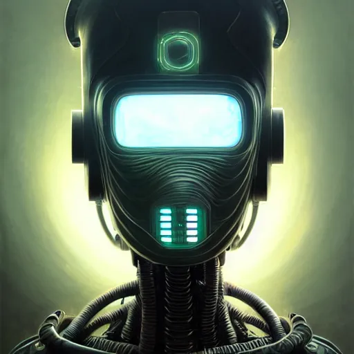 Image similar to low angle shot of a cyberpunk gazmask robot character, intricate, elegant, highly detailed, centered, digital painting, artstation, concept art, smooth, sharp focus, illustration, artgerm, Tomasz Alen Kopera, Peter Mohrbacher, donato giancola, Joseph Christian Leyendecker, WLOP, Boris Vallejo