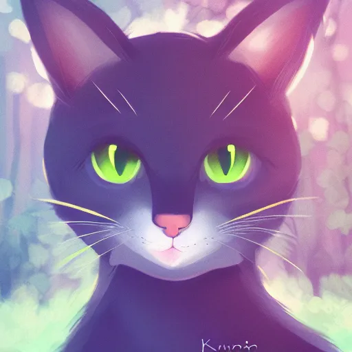 Prompt: portrait of a cat in a forest, by kawacy, sunlight, trending on pixiv, bokeh, furry art, anime, dramatic lighting, digital art