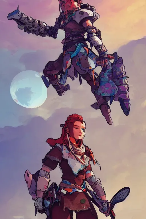 Image similar to combination suit armor aloy horizon forbidden west horizon zero dawn robot ninja mask helmet backpack tribal, art gta 5 comics, official fanart behance hd artstation by jesper ejsing, by rhads, makoto shinkai and lois van baarle, ilya kuvshinov, ossdraws radiating a glowing aura cgi rtx 2 0 2 2