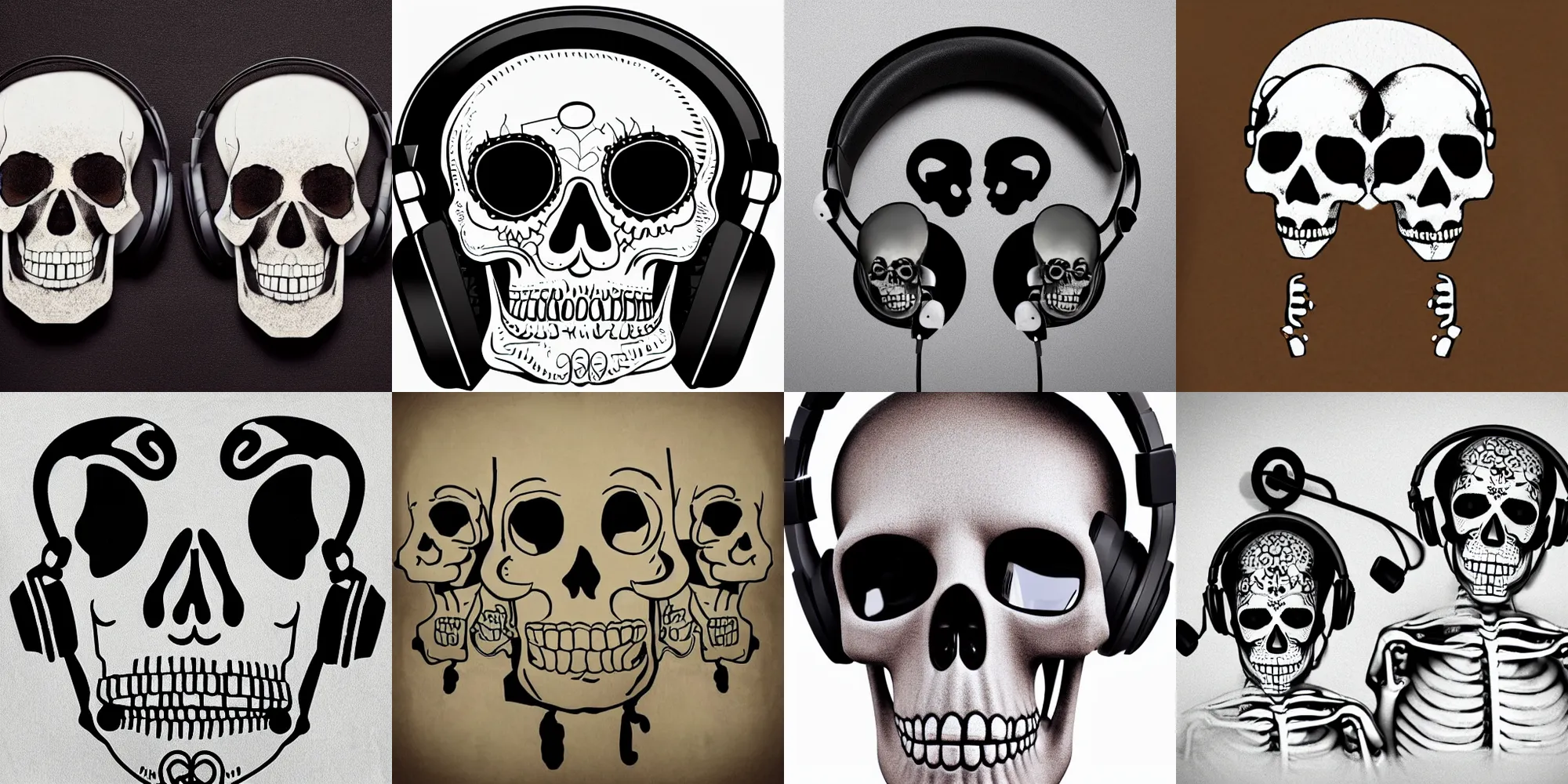 Prompt: skeletons wearing headphones