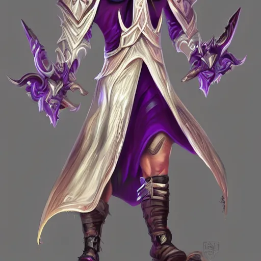 Prompt: fit male demon warlock with white horns, young, purple full body, cloak , still, digital painting, trending on artstation, masterpiece, in the style of JB Casacop
