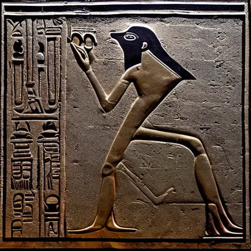 Image similar to kermit as an ancient egyptian hieroglyph, colorized