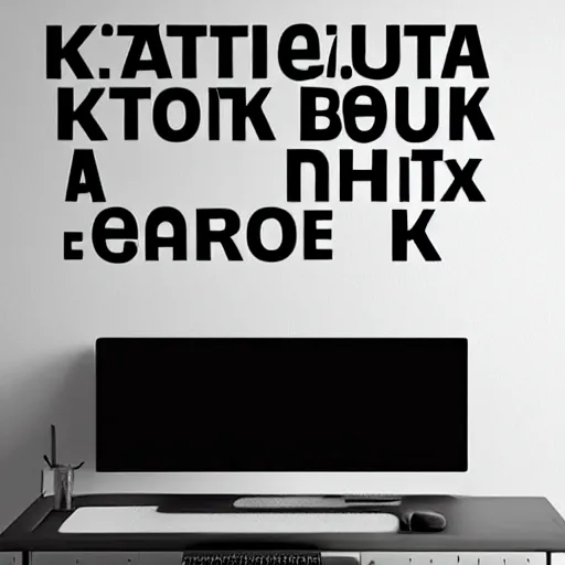 Prompt: text : katzkab, font, text on a wall, black and white,