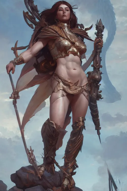 Image similar to goddess of war, accurate anatomy, only two hands, highly detailed, digital painting, artstation, concept art, smooth, sharp focus, illustration, Unreal Engine 5, 8K, art by Ross Tran and greg rutkowski and alphonse Mucha