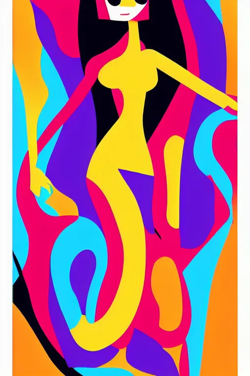 Image similar to vector style the abstract painting of an image of a lady artistic flat illustration art in the style of Bryen Frost