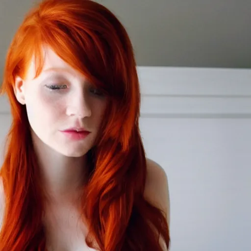 Prompt: very beautiful redhead woman looking back over her shoulder