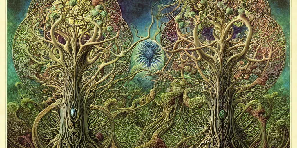 Image similar to tree of life by roger dean and andrew ferez, art forms of nature by ernst haeckel, divine chaos engine, symbolist, visionary, art nouveau, botanical fractal structures, organic, detailed, realistic, surreality