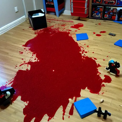 Image similar to human blood splattered over lego set