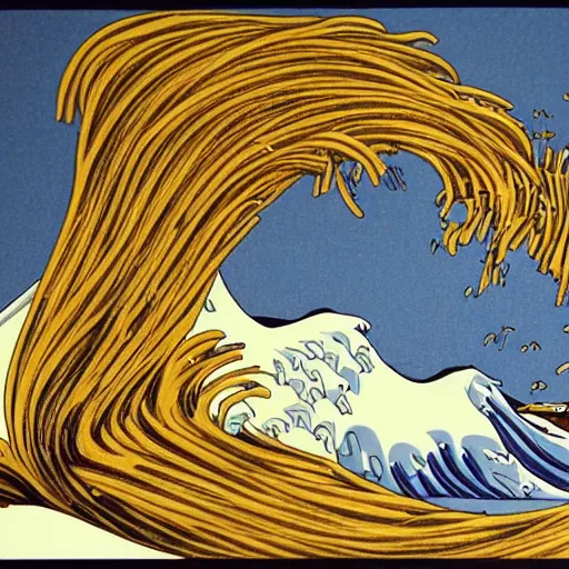 Prompt: the great wave made of spaghetti