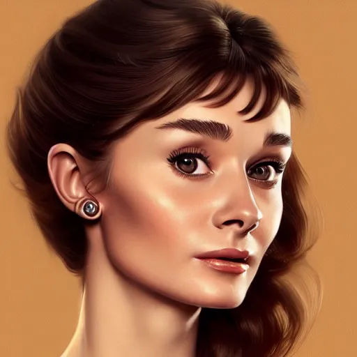 Prompt: portrait of a young audrey hepburn, upper body, seductive eyes, long hair, joyful smirk, intricate, elegant, highly detailed, digital painting, artstation, concept art, matte, sharp focus, illustration, art by artgerm and greg rutkowski and alphonse mucha