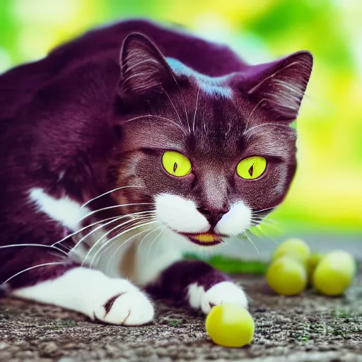 Prompt: cat made of grape, realsitic photo, 4k HD, detailed, ART by photographer