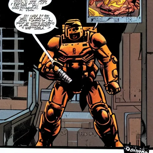Image similar to doomguy in a comic book