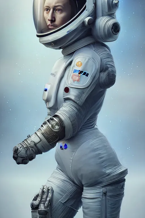 Image similar to epic professional digital art of female starship astronaut in spacesuit by leesha hannigan, iris van herpen, artstation, cgsociety, wlop, epic, much wow, much detail, gorgeous, detailed, masterpiece