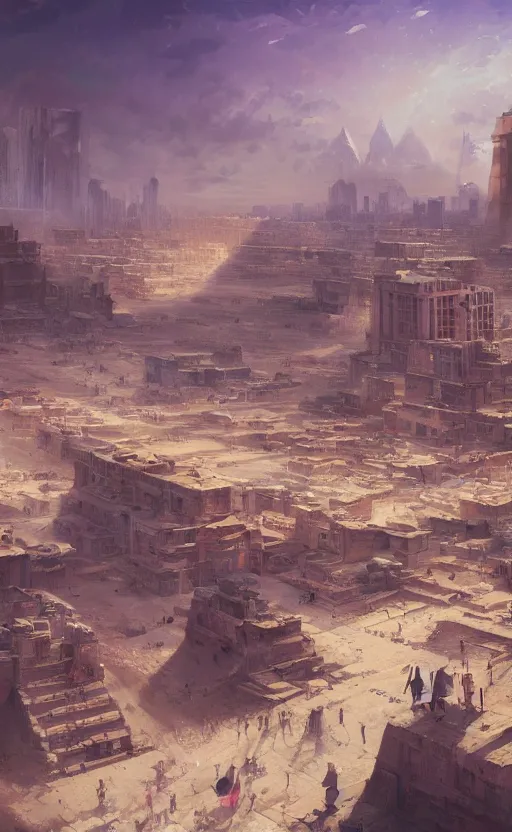 Image similar to Prosperous high tech city in ancient Egypt, masterpiece digital painting by Greg Rutkowski, Alex Grey, artstation, 4k wallpaper