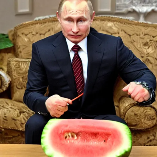 Image similar to vladimir putin eating watermelonn