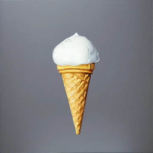 Image similar to Hyperrealistic symmetric painting of a levitating ice cream cone filled with mirror-like liquid mercury