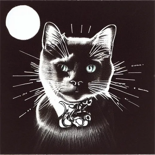 Prompt: album cover for an album called'the black cat ', 1 9 9 0