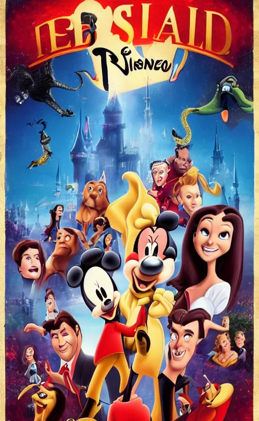 Image similar to a poster for a really bad terrible awful Disney movie, iconic logo