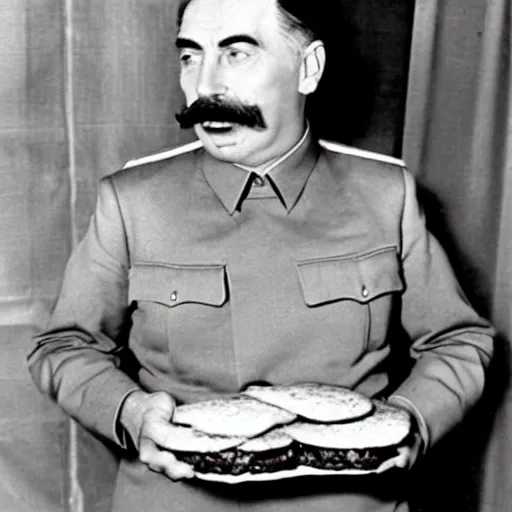 Prompt: Joseph Stalin eats a burger