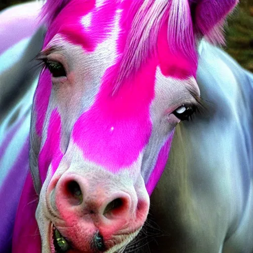 Prompt: hybrid between Jim Carrey and a pink horse, Jim Carrey mixed with a pink horse, shocked expression