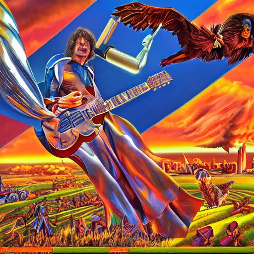 Prompt: Cover of Kansas Album by Joe Jusko, rendered in hyperdetailed Ultra HD, trending on ArtStation, luminous