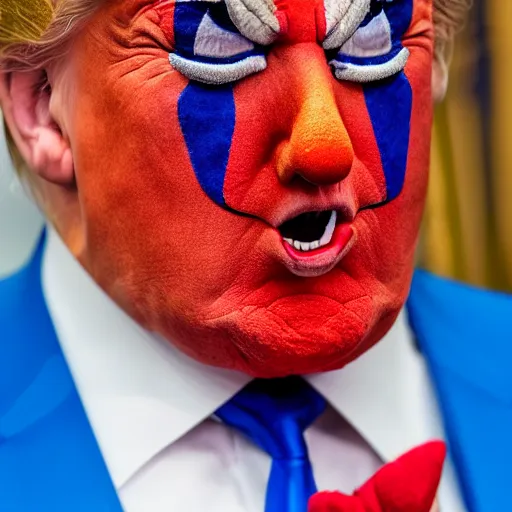 Image similar to donald trump dressed as a clown, photo, high details, 8k resolution