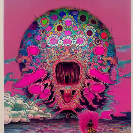 Prompt: pink scream by takashi murakami and zdzisław beksiński, intricately detailed artwork, full 8k high quality resolution, recently just found unknown masterpiece