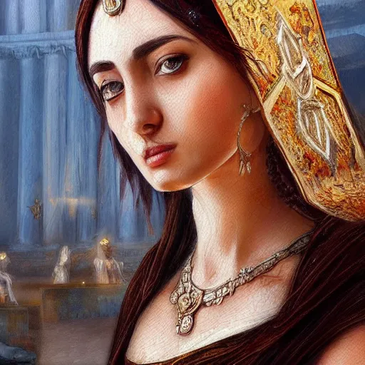 Prompt: Greek empress art drawn in art style of WLOP full HD 4K highest quality realistic beautiful gorgeous natural WLOP artist painting