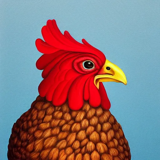 Image similar to a painting of a chicken, an ultrafine detailed painting by rafal olbinski, behance contest winner, pop surrealism, detailed painting, very detailed, minimalist, skeuomorphic, airbrush art