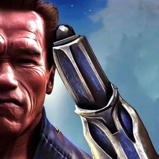 Image similar to a screenshot of arnold schwarzenegger as hanzo in overwatch