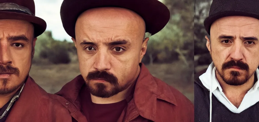 Image similar to mexican walter white and mexican jesse pinkman, cinematic lens, full shot, film still