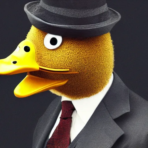 Image similar to a high detail photo of a man with a duck's head wearing a suit, antropomorphic, photorealism