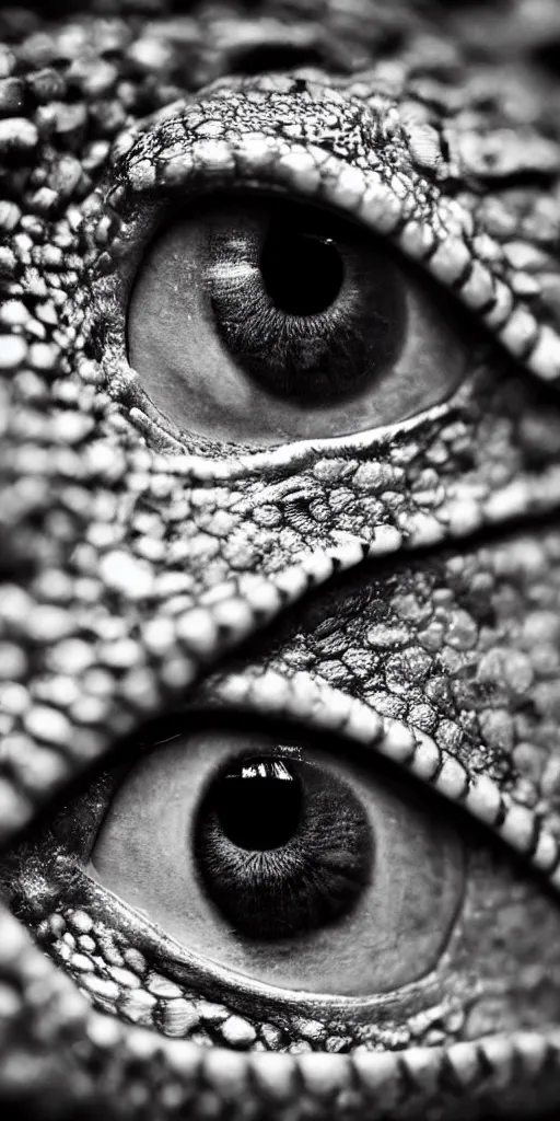 Prompt: ultra realistic highly detailed macro photograph of a human eye shaped like a lizard, dramatic lighting, close - up photo